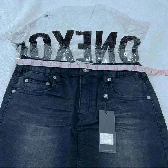 ONE TEASPOON BLACK PUNK 2020 MINI STRETCH HIGH WAIST DENIM SKIRT Size 12-14 NWT - Picture 2 of 6